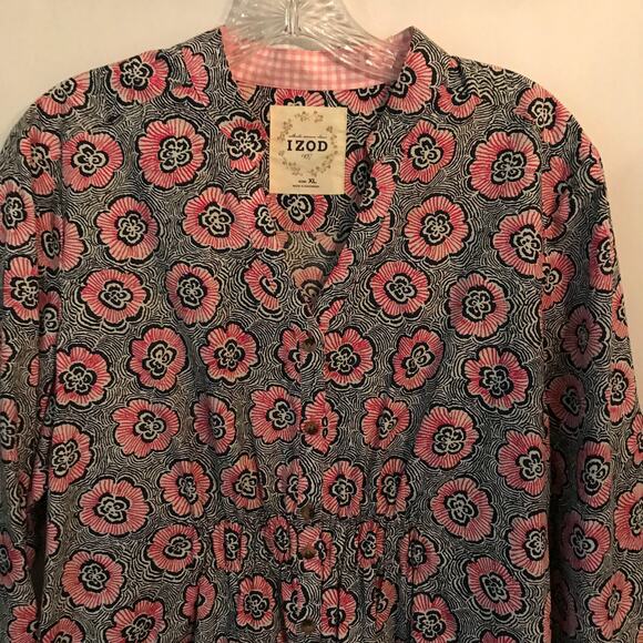 Izod Womens Dress Tunic Top Button Front Back Tie Blue Bright Pink White Size XL - Picture 5 of 8